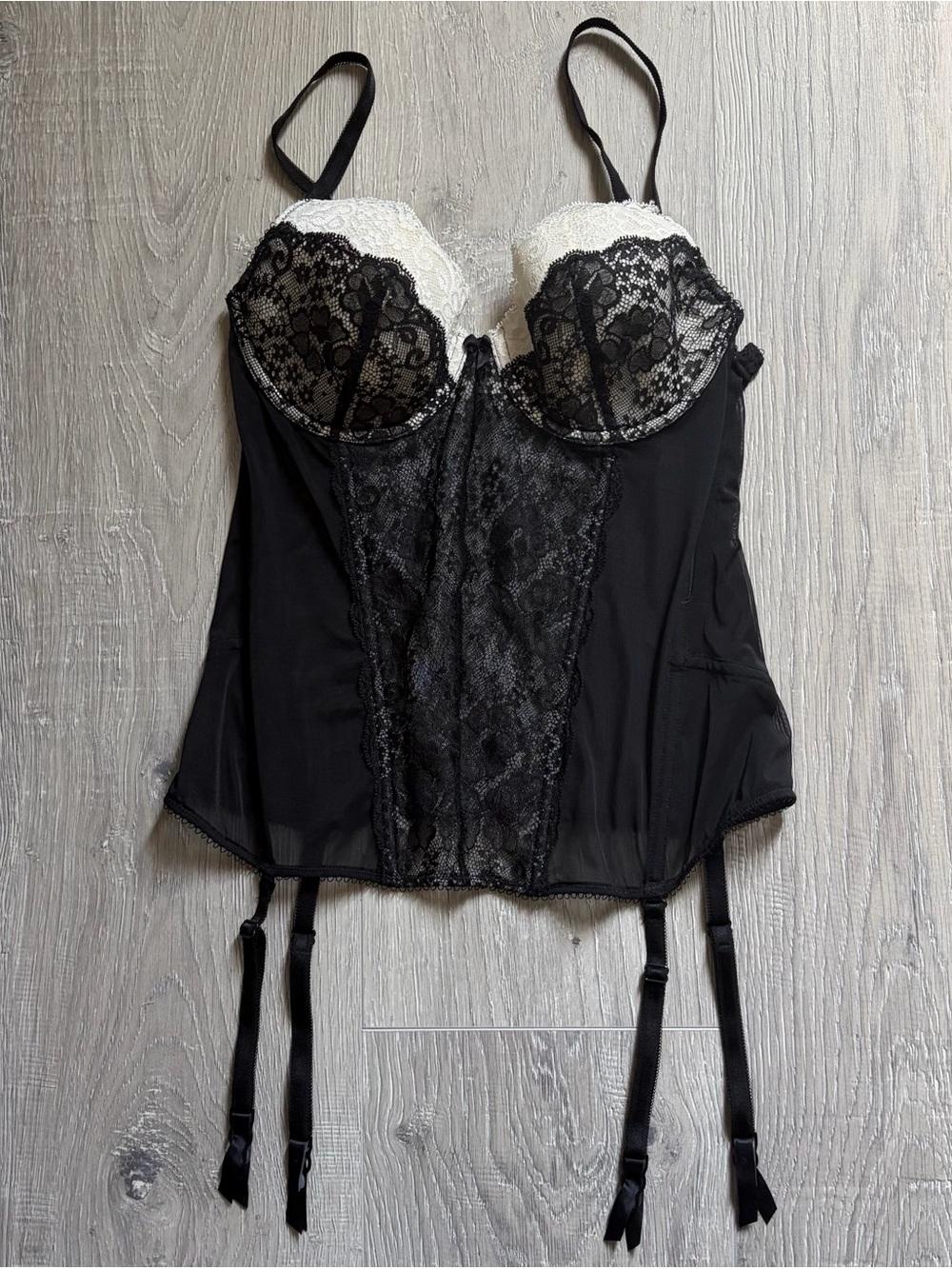 Victoria's Secret Black and White Lace Bustier with Garter Straps